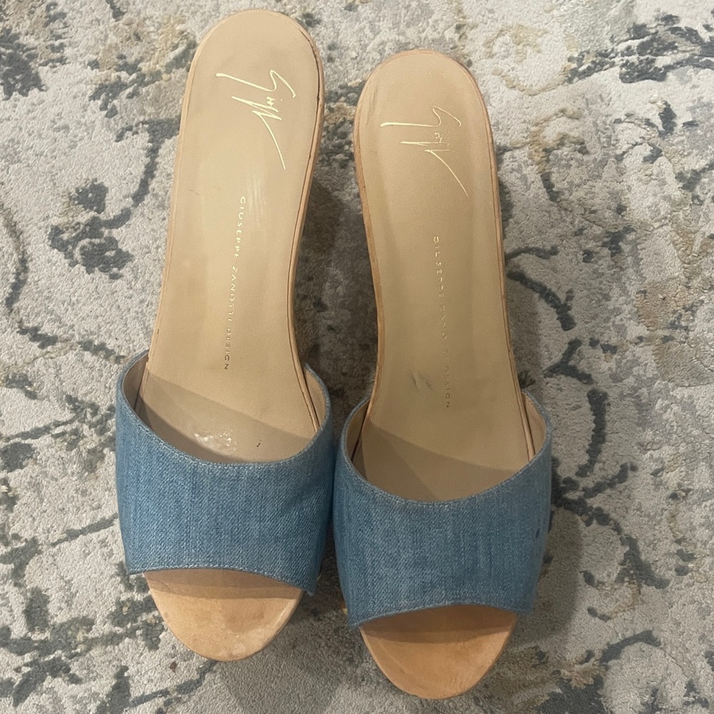 Giuseppe Zanotti Denim Slide Mules in Light Blue